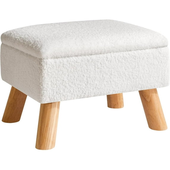 Storage Ottoman, Footstool, Small Foot Stool with Sturdy Wood Legs Stool, Foot Rest with Padded Seat, for Living Room Bedroom Couch Enterway 15.75''D×11.81" W×11.02" H White