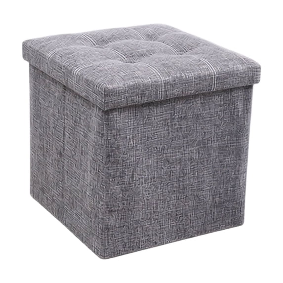 Storage Ottoman Gray Linen Blend Cube Single Folding for Small Space Living Room Seating
