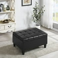 thumbnail image 1 of Storage Ottoman, Lift Top Bed Bench Oversize Cocktail Footrest Stool in Upholstered Faux Leather, Large Square Coffee Table for Living Room Bedroom, 33.86"L x 26"W x 18.1"H, Black, 1 of 7