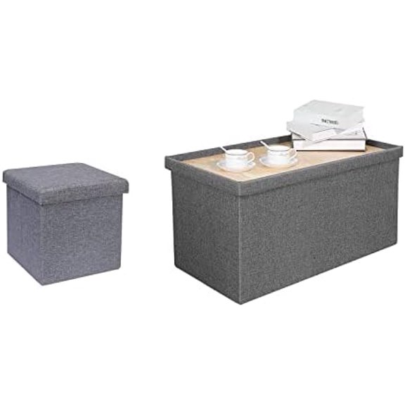 Storage Ottoman, Linen Small Coffee Table, Foot Rest Stool Seat, Folding Toys Chest Collapsible$$Furniture