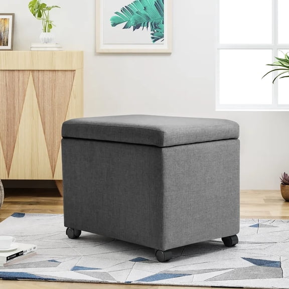 Storage Ottoman | Mobile File Storage for Home and Office | Fabric Construction with Plastic Caster Legs | Solves Small Space Storage Issues