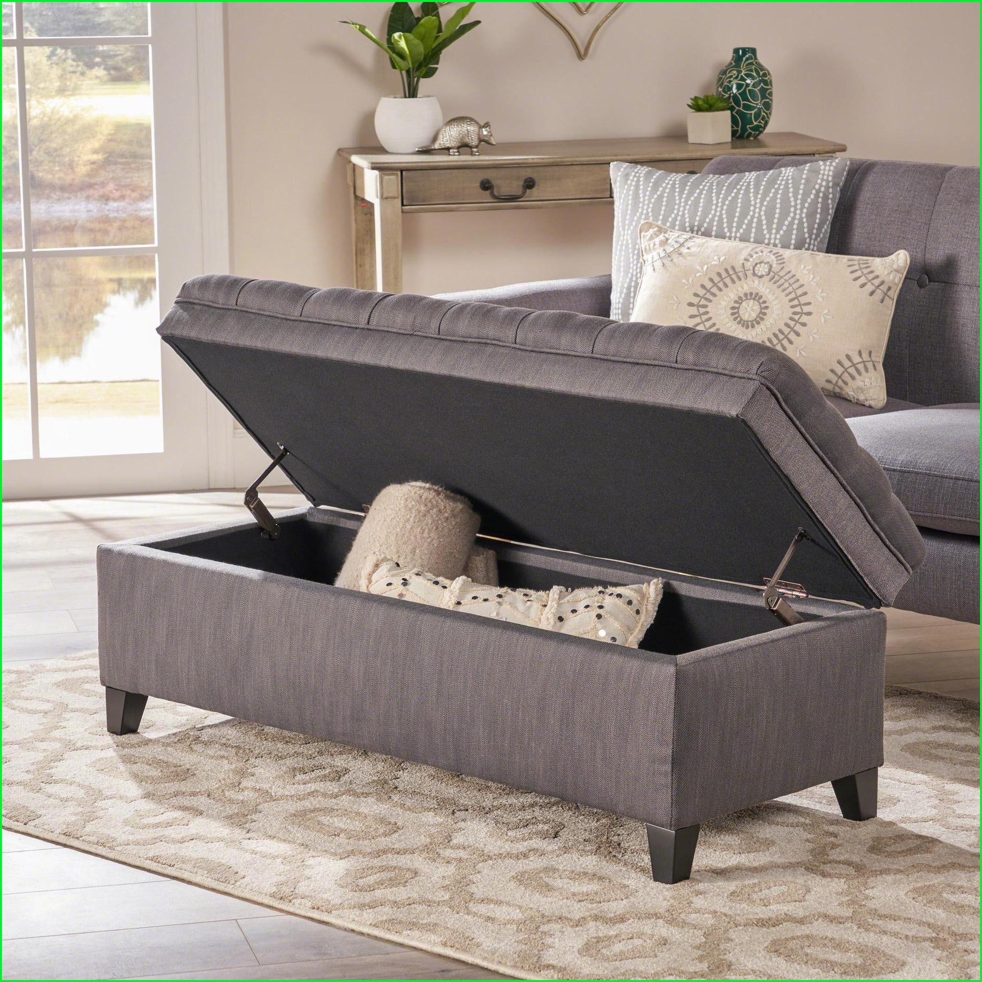 Storage Ottoman, Modern 50” Slate Gray for Living Room Storage & Seating | Fabric | Foot Stools