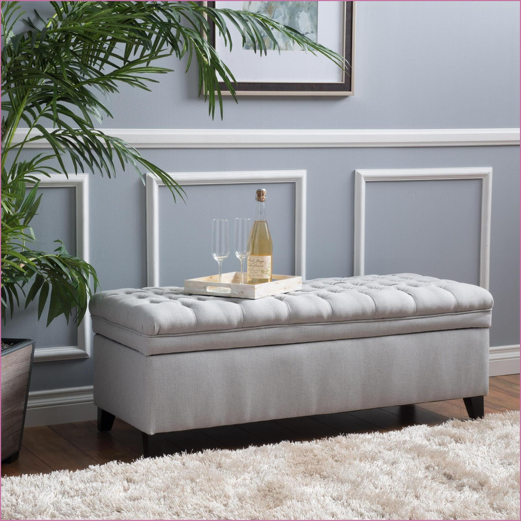 Storage Ottoman Modern 50” Wide Light Gray for Living Room | Fabric | Foot Stools