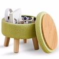 thumbnail image 1 of Storage Ottoman, Modern Round Footrest with Soft Padded Seat, Teddy Velvet Footstool with Wood Legs, Accent Small Table or Plant Stand for Living Room (Brilliant Green), 1 of 7