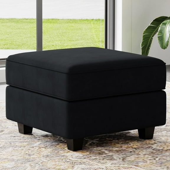 Storage Ottoman Module for Modular Sectional Sofa Square Seat Cube Velvet Foot Stool Black