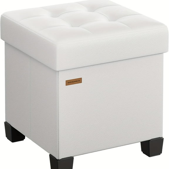 Storage Ottoman with Removable Lid, 15x15x16 Inch Cube Footrest Stool, Synthetic Leather  for Living Room, Bedroom & Dorm, 9.77 Gallon Hidden Storage for Blankets & Pillows