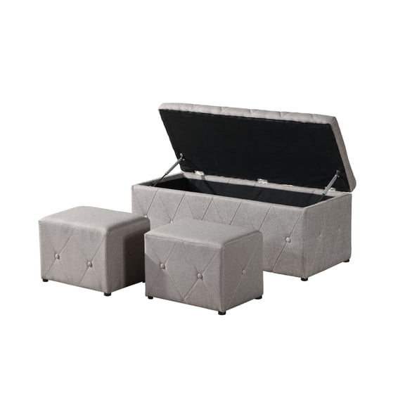 Storage Ottoman Set, Rectangular Coffee Table Ottoman with 2 Ottomans - Living Room Footrest, Hidden Storage, Upholstered Seat for Bedroom, Home Decor