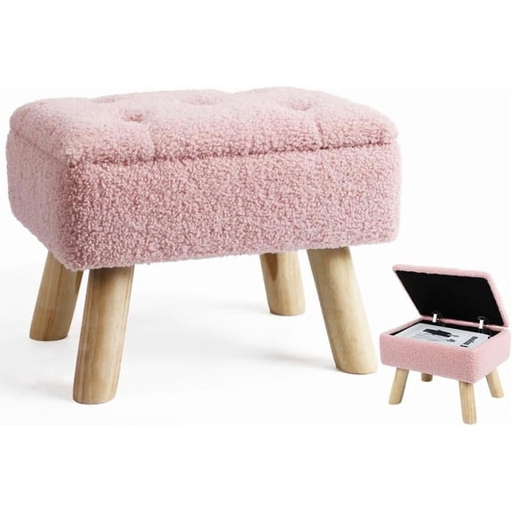 Storage Ottoman, Small Foot Stool Ottoman with Storage, Boucle Teddy  Foot Rest with Padded Seat, Sturdy   Stool for Living Room, Bedroom, Couch, Enterway ()