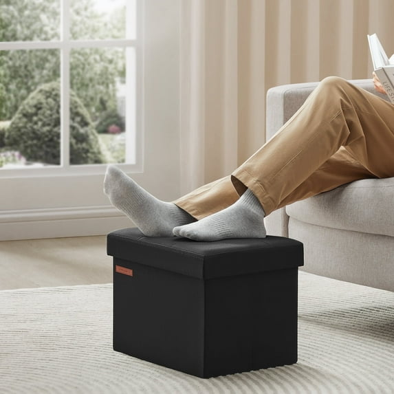 SONGMICS Storage Ottoman Storage Bench Footstool Folding Cube Footrest 286 lb Capacity for Entryway Living Room Bedroom Home Office Ink Black
