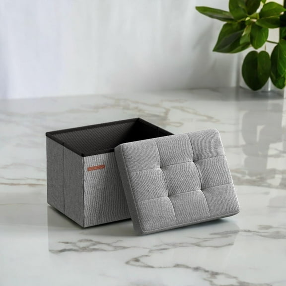 SONGMICS Storage Ottoman Storage Bench Footstool Folding Cube Footrest 286 lb Capacity for Entryway Living Room Bedroom Home Office Light Gray