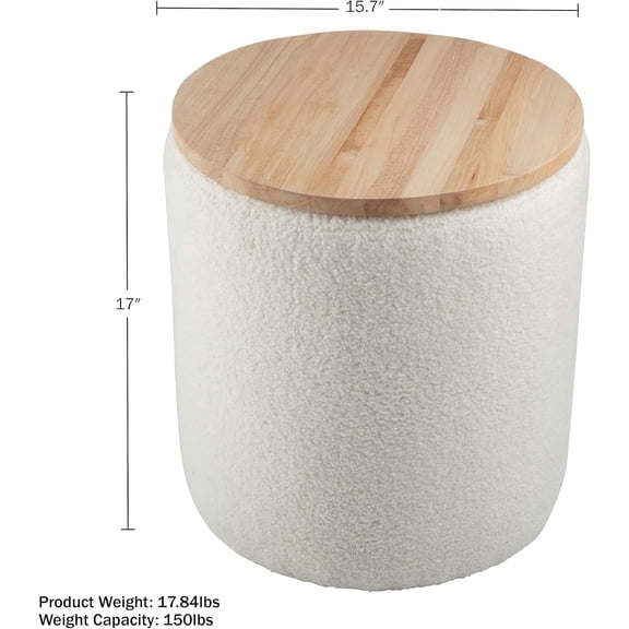 Storage Ottoman - Teddy Fabric Upholstered Ottoman with Wood Top for Living Room, Dorm, or Apartment - Ottomans with Storage by ()
