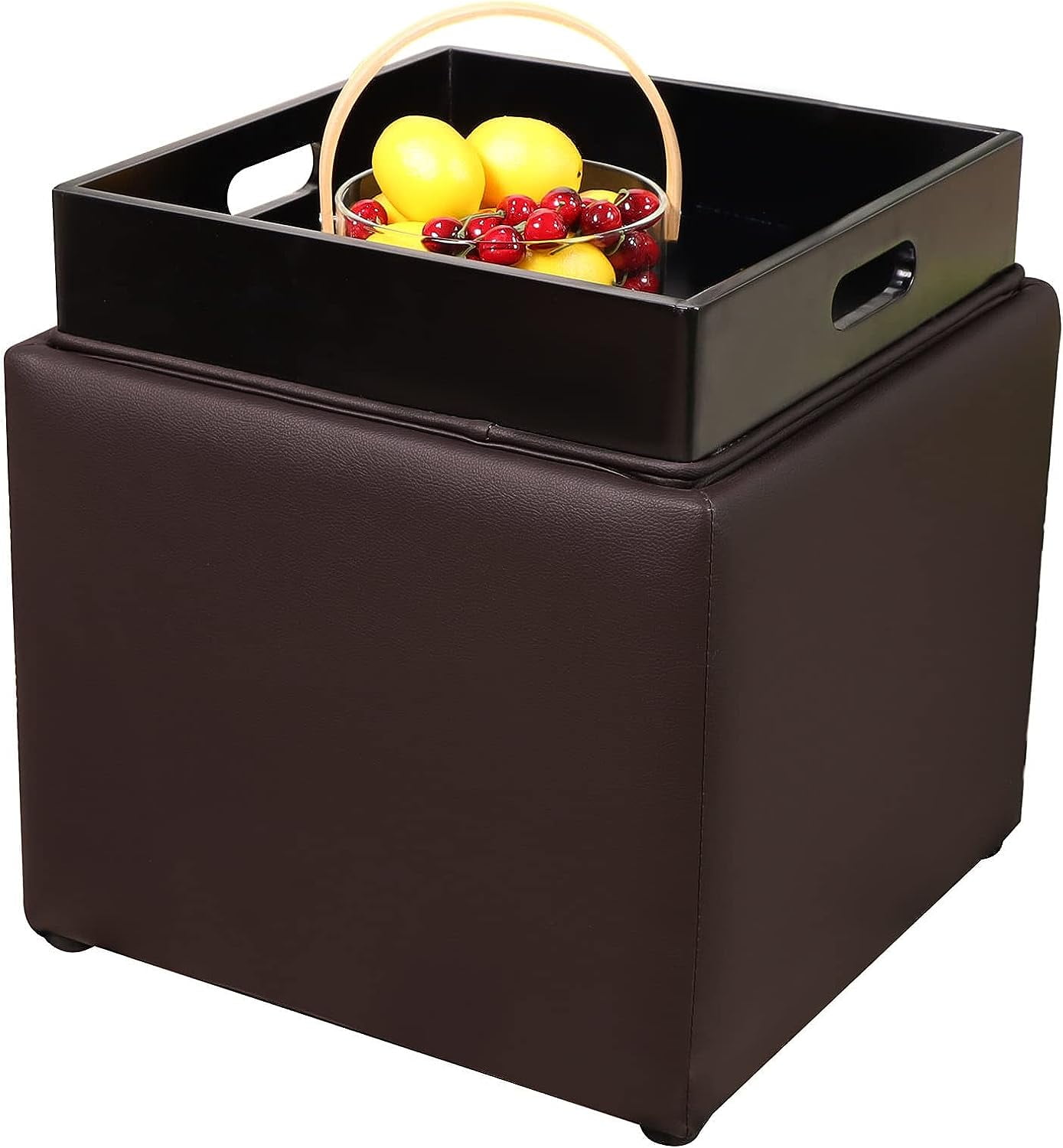 Storage Ottoman With Tray Foot Stools Ottoman Faux Leather Upholstered