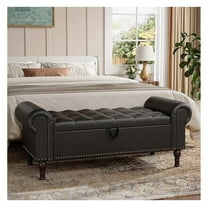 Storage Ottoman for Bedroom, 51" Upholstered Bed Bench with Rolled Arms, Large Storage Chest for Living Room, Entryway - Black