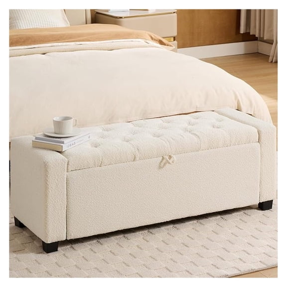 Storage Ottoman , for Bedroom End of Bed, Ottoman with Storage for Living Room and Entryway (Boucle-Cream)