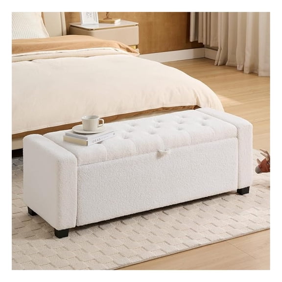 Storage Ottoman , for Bedroom End of Bed, Ottoman with Storage for Living Room and Entryway (White)