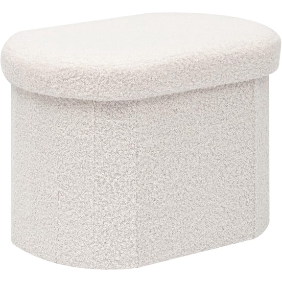 Storage Ottoman for Dorm Room, Boucle Folding Storage Ottoman Foot Rest, 16.14 Inches Small Collapsible Ottoman Cube for Living Room White Cream