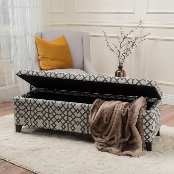 Storage Ottoman for Home | Used as Seating, Enhances Decor | Birch Wood, Geometric Fabric | Clears Clutter