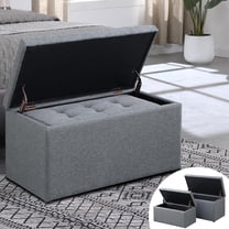 Storage Ottoman with 2.56-inch Thick Seat, 31.5 inch Nesting Ottoman Set of 2, Hinged Flip Top with Storage for Living Room, Bedroom, Grey