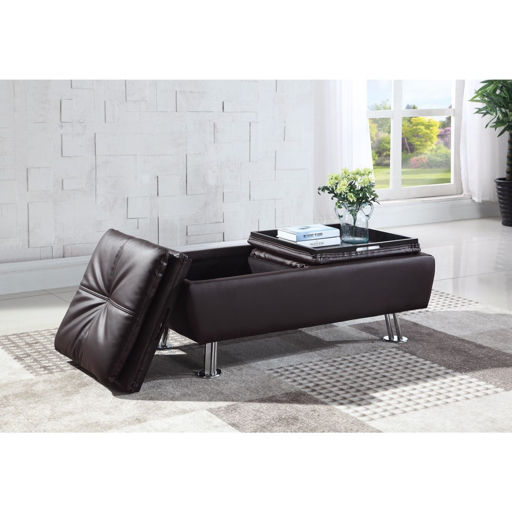 Storage Ottoman with Chrome Legs , Brown