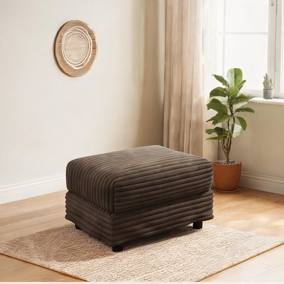 Storage Ottoman with Plush Corduroy Upholstery, Rectangle, 31.5-Inch Wide, Can Blend with Modular Sofa Sections