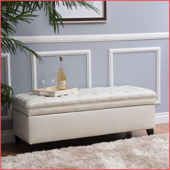 Storage Ottoman with Spacious Hidden Storage & Soft PU Upholstery Juliana | Ivory | PU