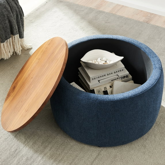 Seizeen Ottoman with Storage, 2-IN-1 Round Ottoman & Side Table with Removable Tray, Living Room Bedroom Entryway Storage Furniture, Nevy