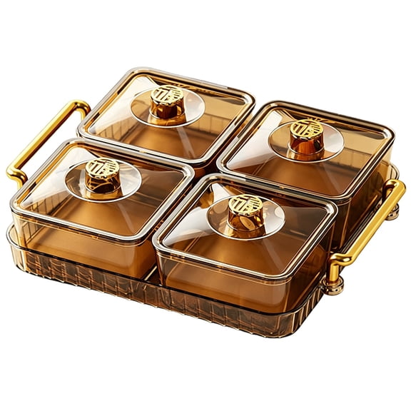 Storage Platter With Lid Clear, Loetky Divided Snack Serving Platter For Chips And Dip, Veggies, Candy And Nut, Plastic Serving Tray Divided Dishes For Party