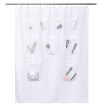 Storage Pocket Shower Curtain|Extra Long Fabric Shower Curtain Or Liner With 9 Mesh Pocket 71 X 84 Inch Water Odorless Washable And Proof