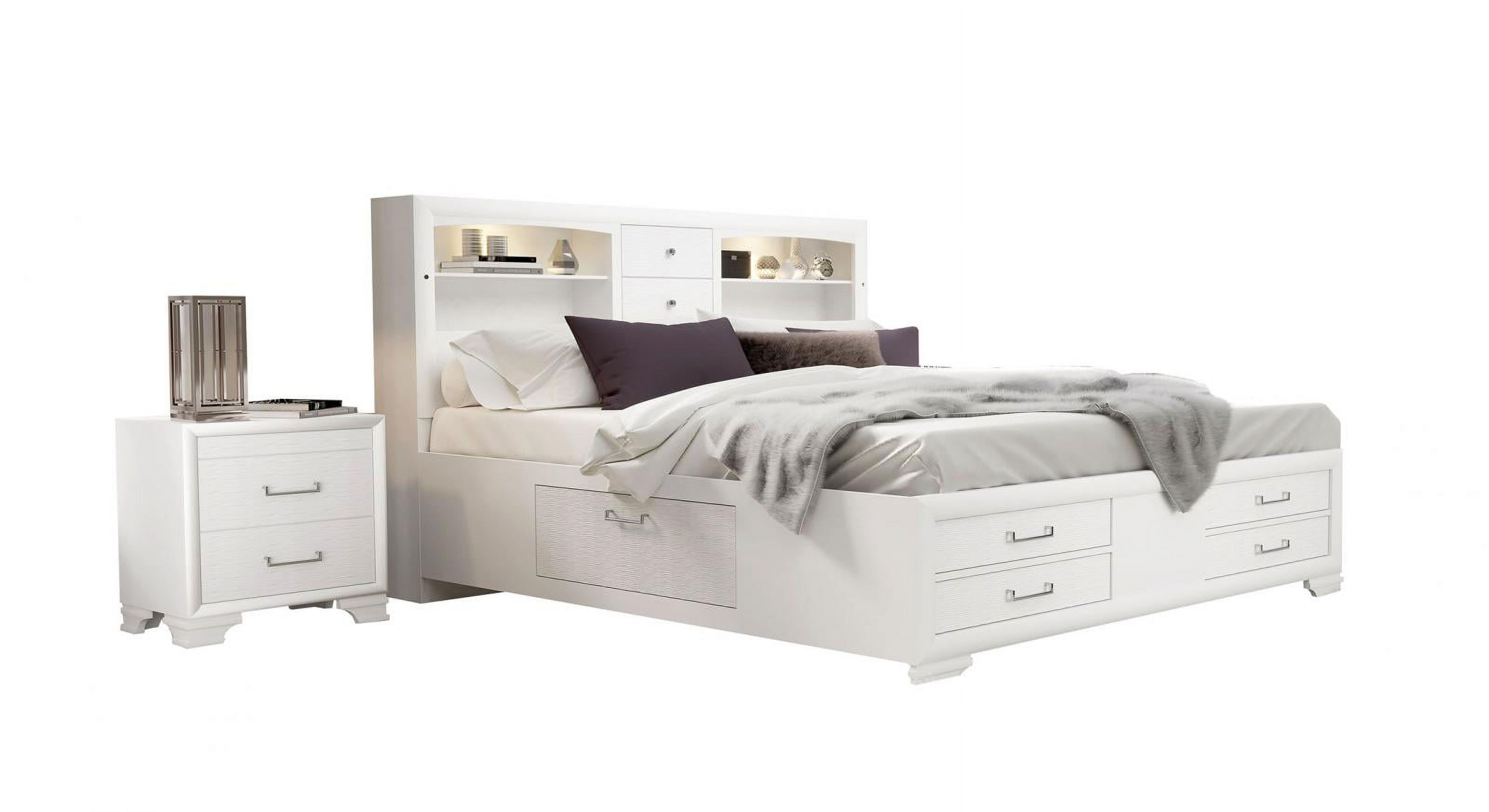 Storage Queen Bed & 2 Nightstands Glossy White Modern Global Furniture Jordyn - image 1 of 6