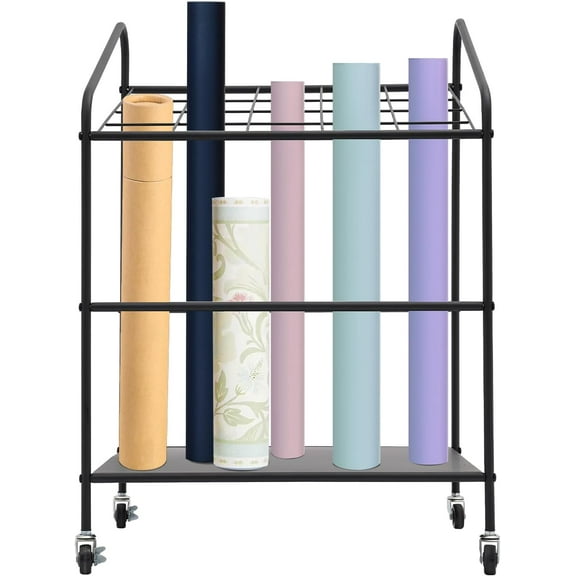 Storage Rack, 3-Tier 20 Slots Metal Organizer with Wheels, Moveable Blueprint Storage Rack,Poster Organizer, Roll Display Rack for Various Company Offices, Printing Shops, Art Rooms