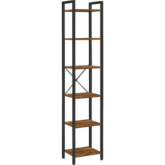 Storage Rack 6-Tier Tall Bookshelf Bookcase Display Shelves for Living Room Office Rustic Brown and Black