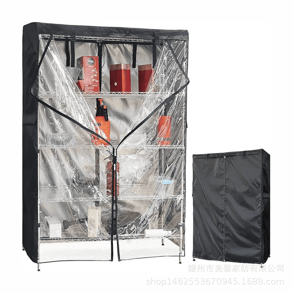 Storage Rack Cover, 210D Oxford Cloth Waterproof Dustproof Sun Protection Clear Front Wire Rack Cover, Zippered Storage Shelf Cover for Outdoor Indoor Shelving Units