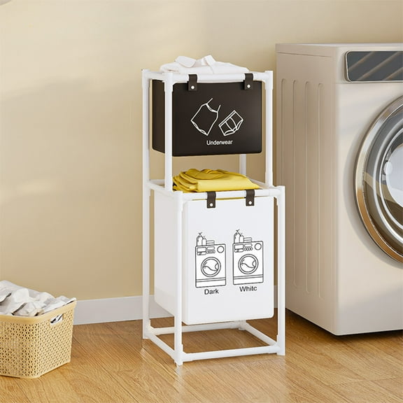 Storage Rack with Dirty Clothes Basket, Stainless Steel 2-Layer Bathroom Organizer, Multi-Functional Storage for Toiletries, Clothes, and Household Items