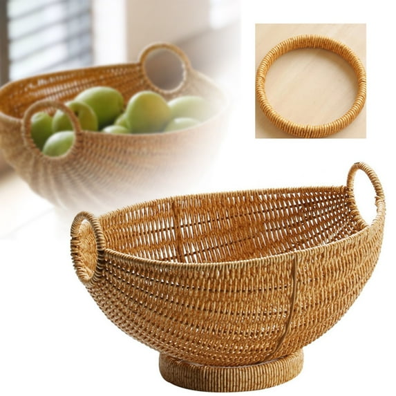 Storage Rack Flash Deals! 1X Rattan Fruit Plate Kitchen Essentials Fruit Dish Sundries Basket Bread Serving Tray Wicker Fruit Basket Basket Pedestal Fruit Bowl Rattan Storage Basket Footed Serving