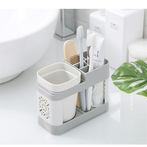Storage Rack Huayishang Toilet Cup Toothbrush Holder Set Creative Family Couple Home Teeth Cup, Kitchen Essentials Clearance Sale Washing Cup Toothbrush Holder * 1 Set White