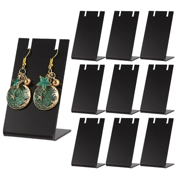 Storage Rack Ten Acrylic Earring Stands Kitchen Essentials 10Pcs Acrylic Earring Holder Black Earring Display Stands L Shape Ear Organizer Dangling Earring Stands for Earring Necklace