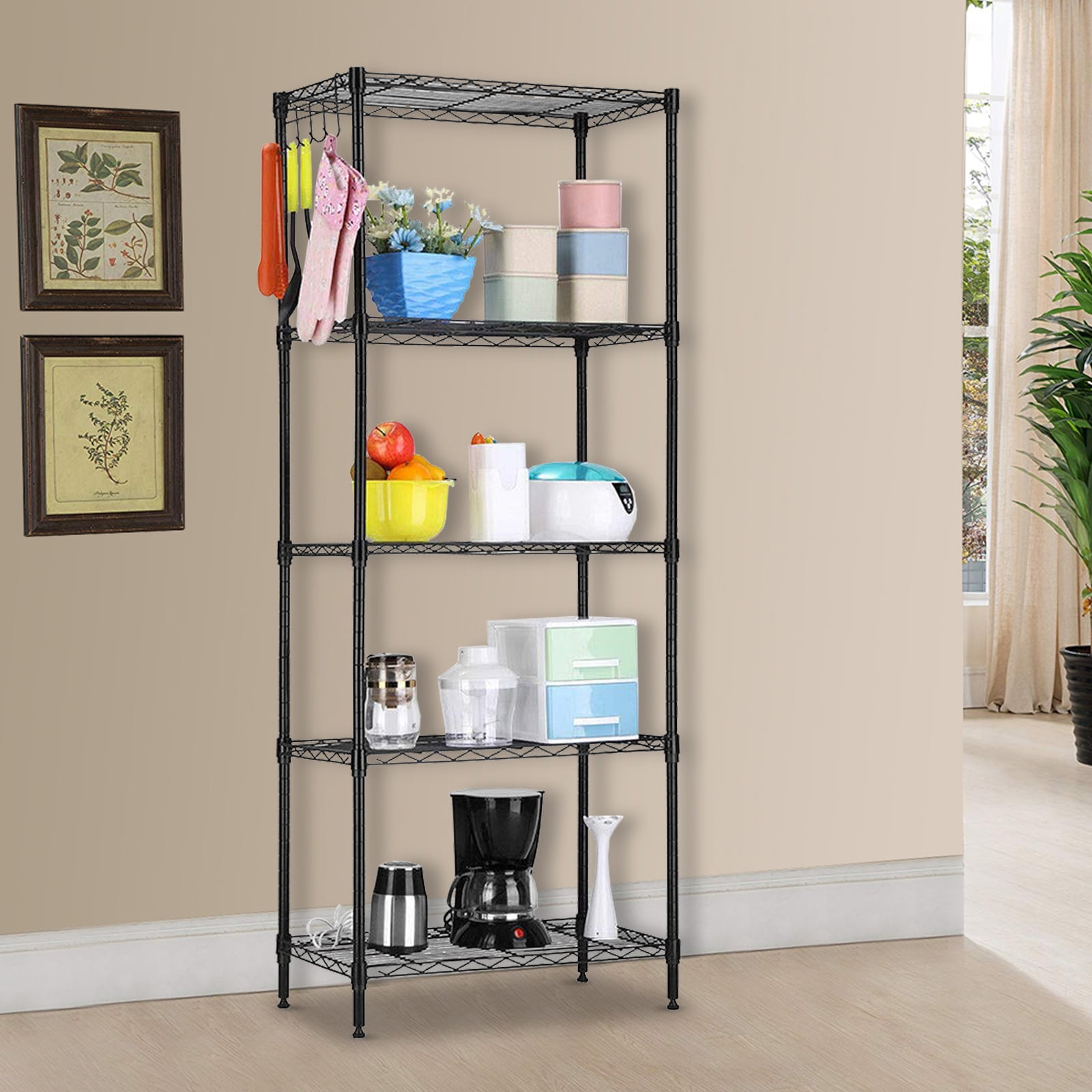 Storage Rack Floor Standing Carbon Steel Changeable Assembly, Black