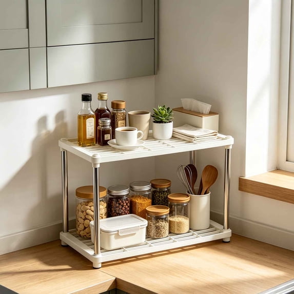 Storage Rack Floor Standing Shelf, Multi-Tier Organizer for Kitchen Pantry Bathroom Office, Space Saving Shelving Unit with Sturdy Construction for Home Organization
