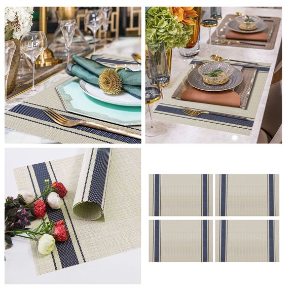 Storage Rack Japanese Style Pvc Placemat Linen Striped Non-Slip Oil-Proof Heat Insulation Western-Style Table Mat Bowl Mat Plate Mat Hotel Home 4Pc, Kitchen Essentials Clearance Sale