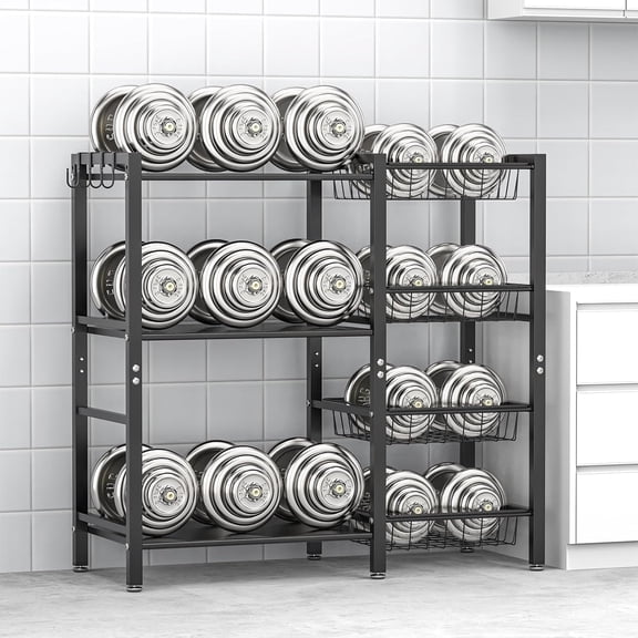Storage Rack Kitchen Baker's Rack - 3 Tiers 4 Baskets, Utility Coffee Bar, Stand with Steel Mesh Baskets