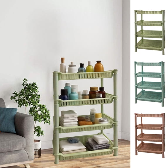 Storage Rack Organizer, 4-tier Plastic Bathroom Shelf with Honeycomb Drainage and Non-slip Base for Shampoo Bottles and Toiletries, Space-saving Countertop Storage, Topliu