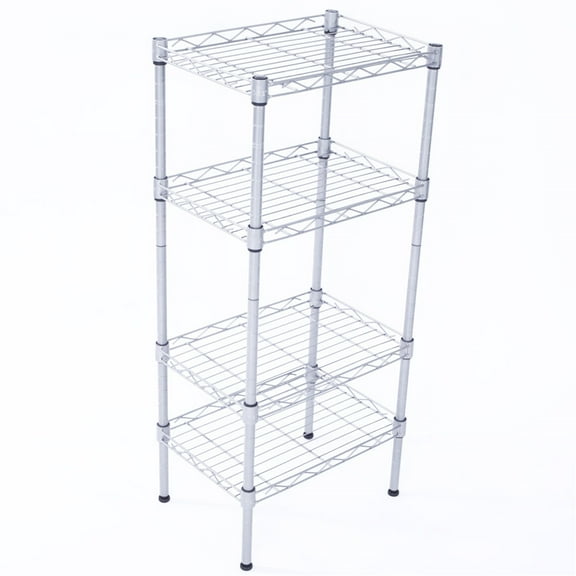 Storage Rack, Rectangle Carbon Steel 4-Shelf Storage Shelf Organizer Silver