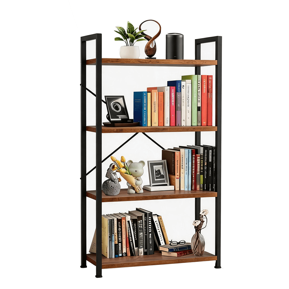YEEZEE 4-Tier Bookshelf, Industrial Open Shelving Unit, Modern Tall Bookcase Ideal For Bedrooms, Living Rooms, And Home Offices Rustic Brown