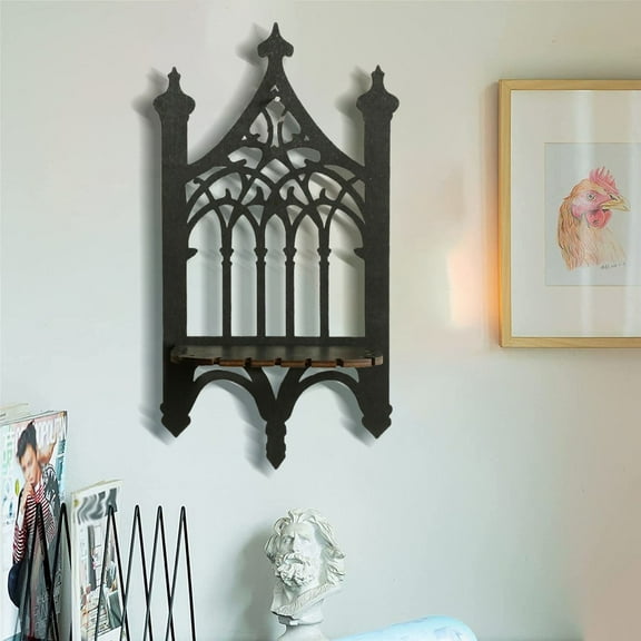 Qjidjing Storage Rack, Wall Mounted Shelf, Wooden, Fence Shape, Gothic Style, Wall Organizer, Household Storage