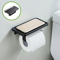 Storage Rack Wall Mounted Toilet Paper Holder, Aluminum Alloy Bathroom Shelf with Phone Stand, No Drill Adhesive Tissue Roll Dispenser