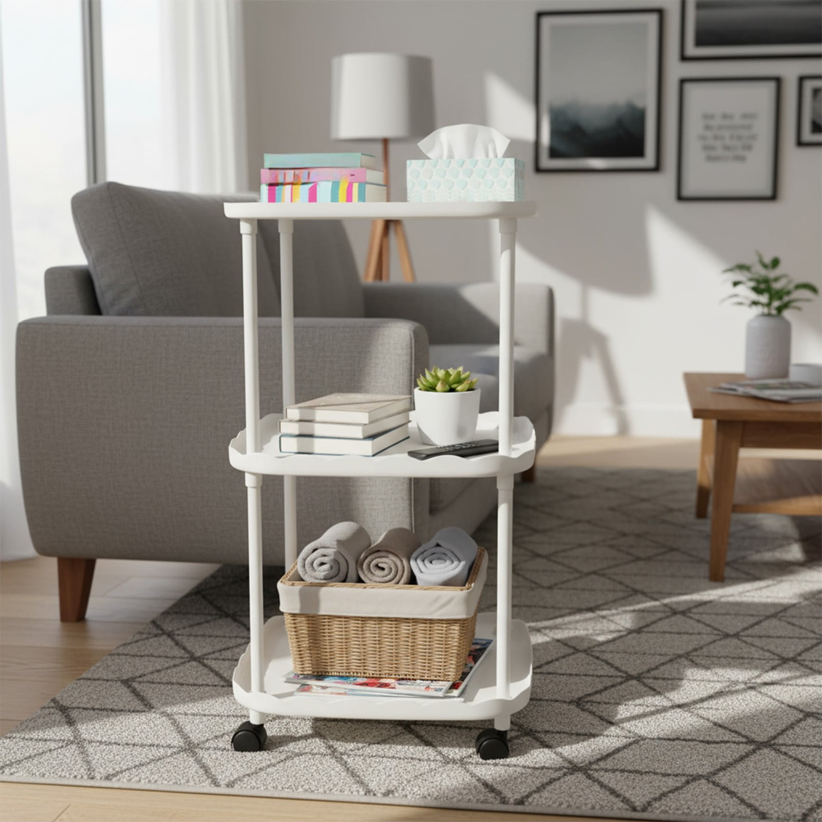 Storage Rack With Wheels Mini Table Easy Small Apartment Bedside Table ...