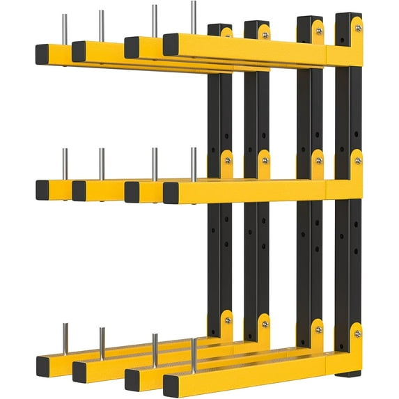Storage Racks Folding Wood Organizer Heavy Duty Shelf Brackets With 6-Level 720 Lbs Capacity Yellow Metal Utility Racks Garage Wall Shelving for Indoor and Outdoor Use (4 Pack)
