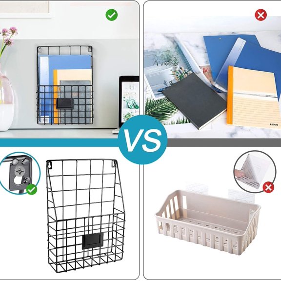 Storage Racks, Metal Wire Wall Mounted Magazine Holder, Wall Hanging Organizer holder for Files, Newspapers, Magazines with Tag Slot for Office, Home Organization, Black$$Home Decor, Kitchen, & Other