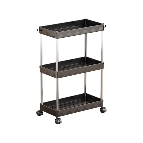 Storage Rolling Cart, 3 Tier Laundry Room Organization Utility Cart Bathroom Organizer Mobile Shelving Unit Shelves Multi-Functional Trolley, Black