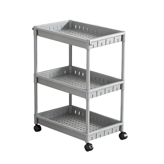 Storage Rolling Cart, 3 Tier Laundry Room Organization Utility Cart Bathroom Organizer Mobile Shelving Unit Shelves Multi-Functional Trolley, Gray